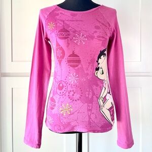 Betty Boop Pink Long Sleeve Rhinestone embellished tee